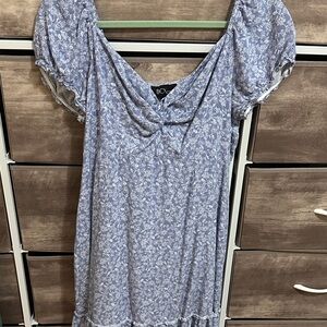 BCX Light Blue Floral Cowl Neck Mini Dress | Cottagecore Coquette Size XL